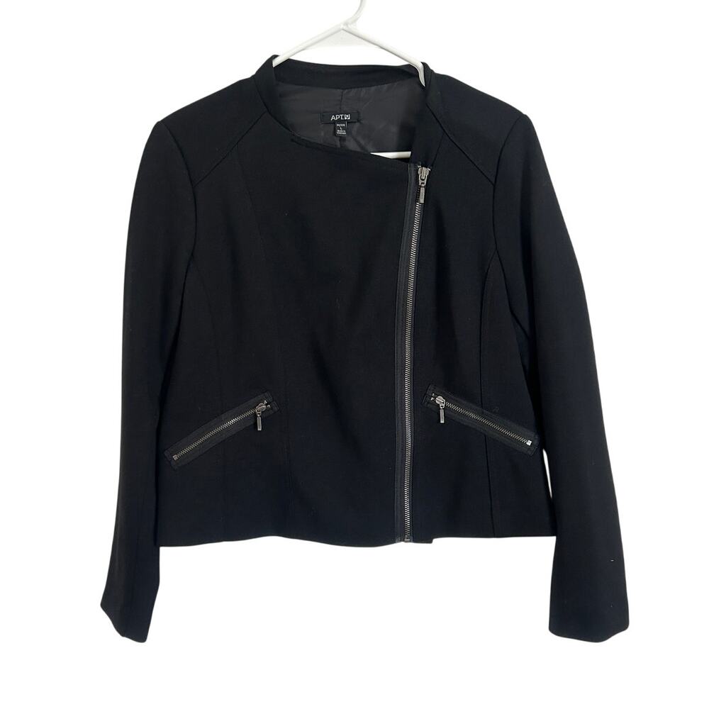APT 9 Moto Jacket Women Black Lined Pleather Lapels Zip Up Petite Large NWT